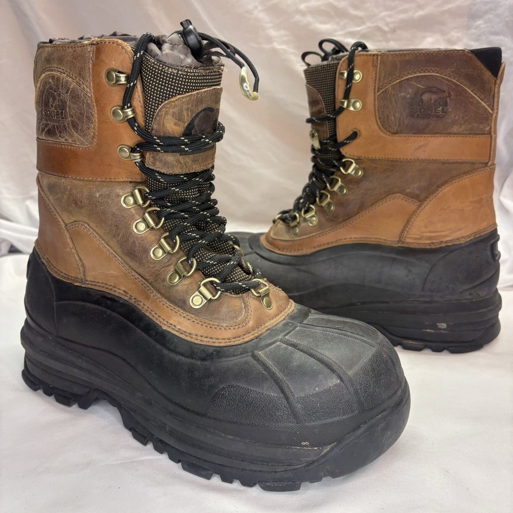 Sorel Conquest Boots Men Size 12 Brown Leather Waterproof Insulated NM8030-287